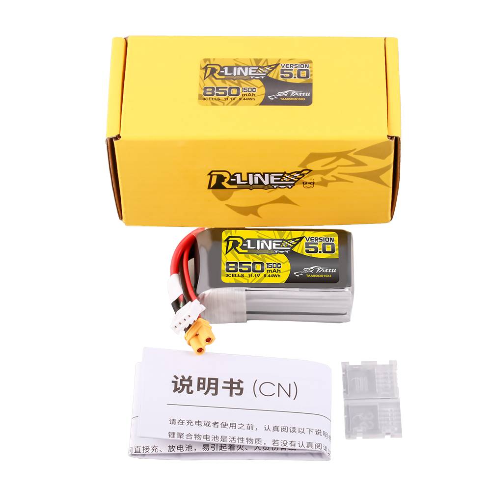 Tattu R-Line Version 5.0 850mAh 3S 11.1V 150C Lipo Battery Pack with XT30U-F Plug
