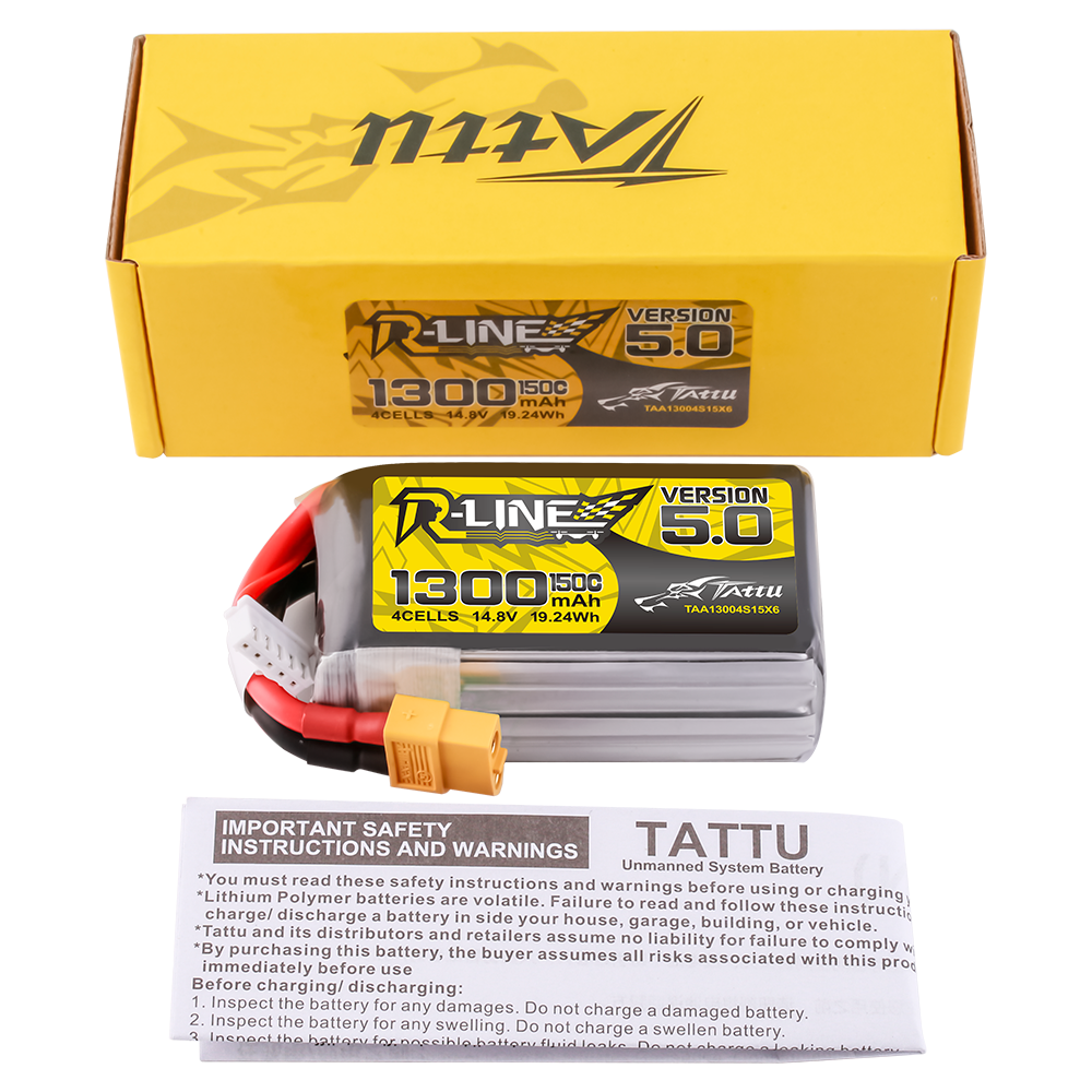 Tattu R-Line Version 5.0 1300mAh 4S 14.8V 150C Lipo Battery Pack with XT60 Plug
