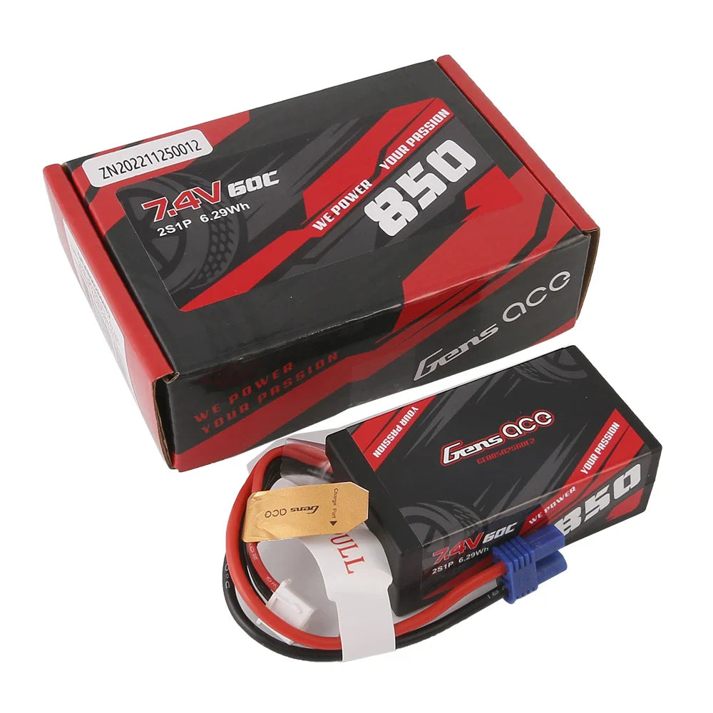 Gens ace 850mAh 2S 7.4V 60C Lipo Battery Pack with EC2 Plug