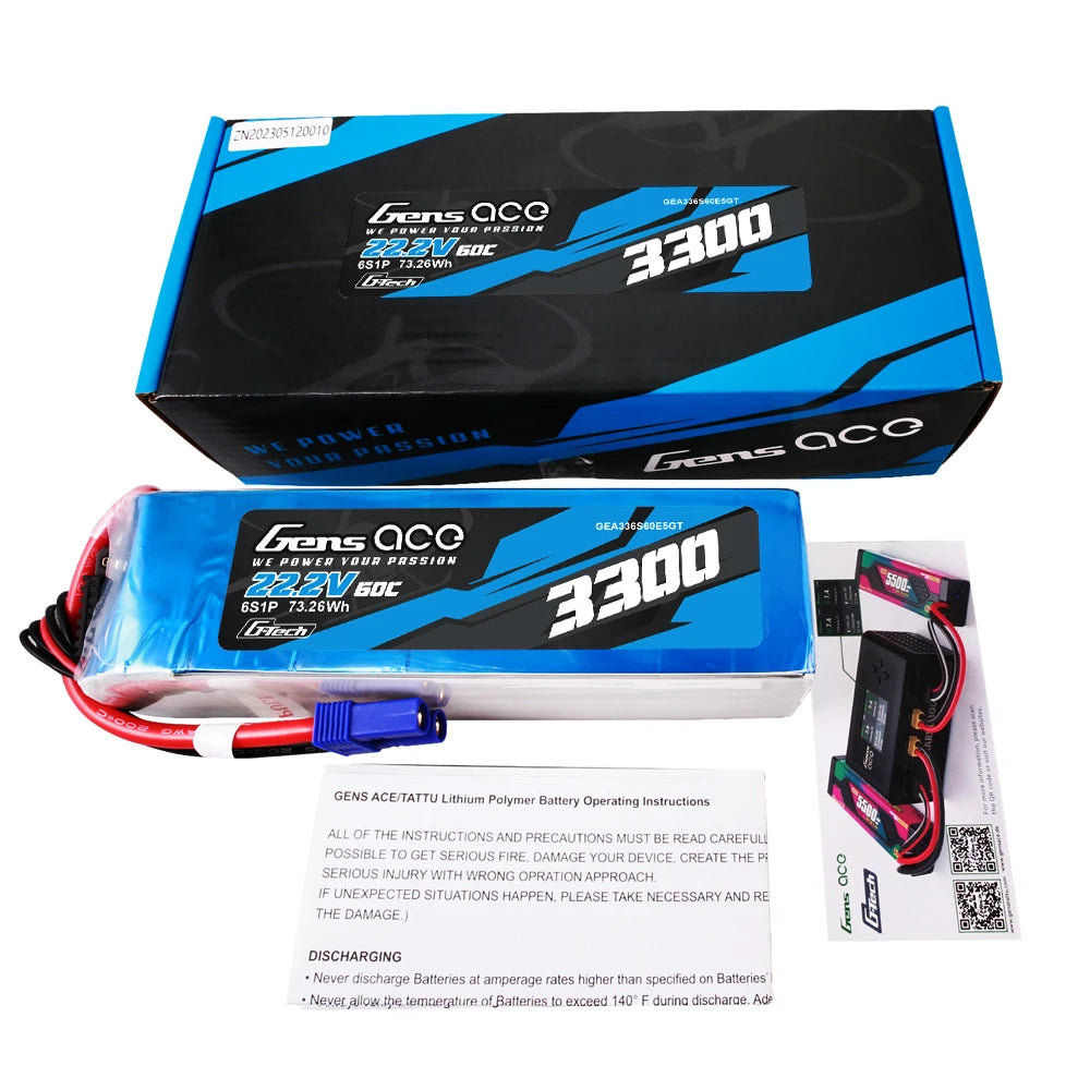 Gens ace 3300mAh 6S 60C 22.2V Lipo Battery | EC5 Plug | Air Classic