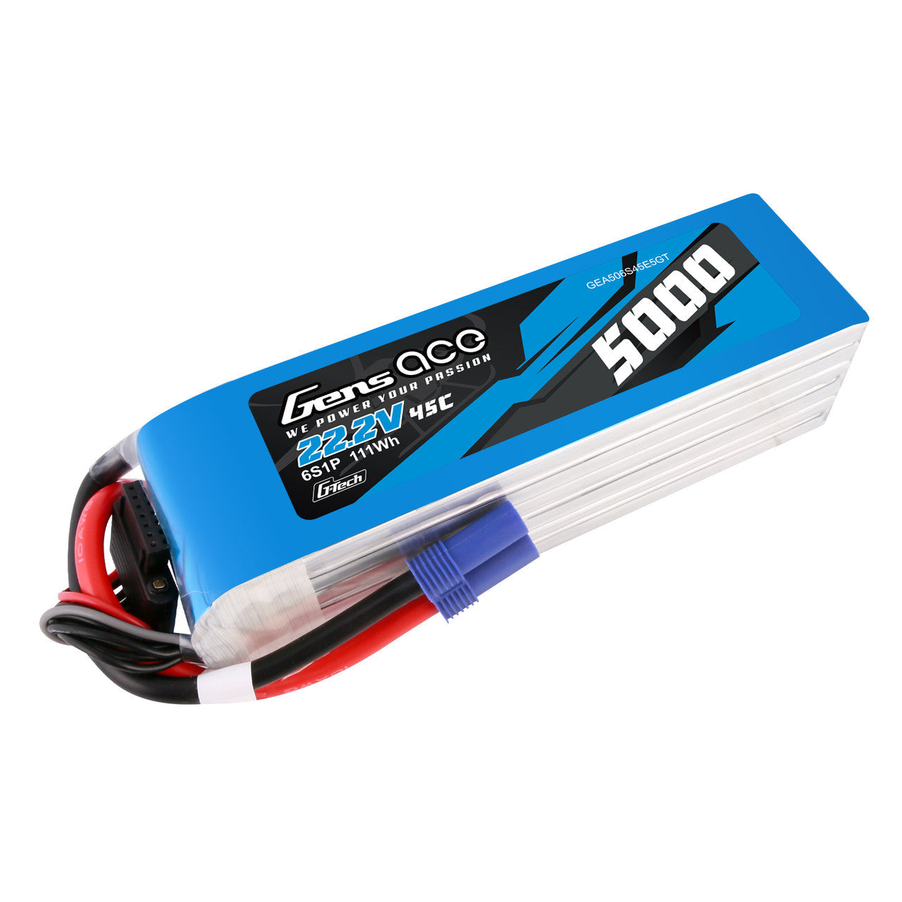 Gens Ace 5000mAh 6S 45C 22.2V G-Tech LiPo Battery Pack With EC5 Plug