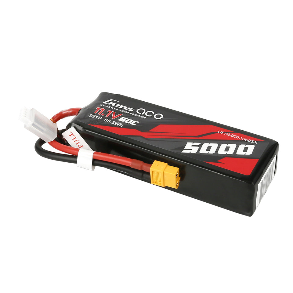 Gens Ace 5000mAh 11.1V 60C 3S1P Short-Size Lipo Battery Pack With XT60 Plug