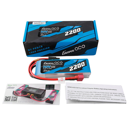 Gens ace 2200mAh 3S 45C 11.1V G-tech Lipo Battery Pack with Deans Plug