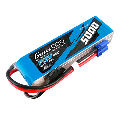 Gens Ace 5000mAh 4s 45C 14.8V G-Tech Lipo Battery Pack With EC5 Plug