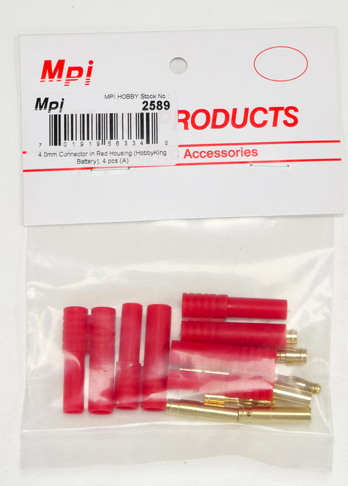 4mm Connector in Red Housing 4pcs