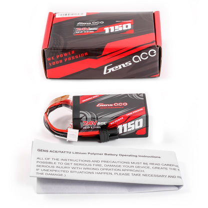 Gens ace 1150mAh 2S 60C 7.4V HardCase Lipo Battery with IEC2 Plug