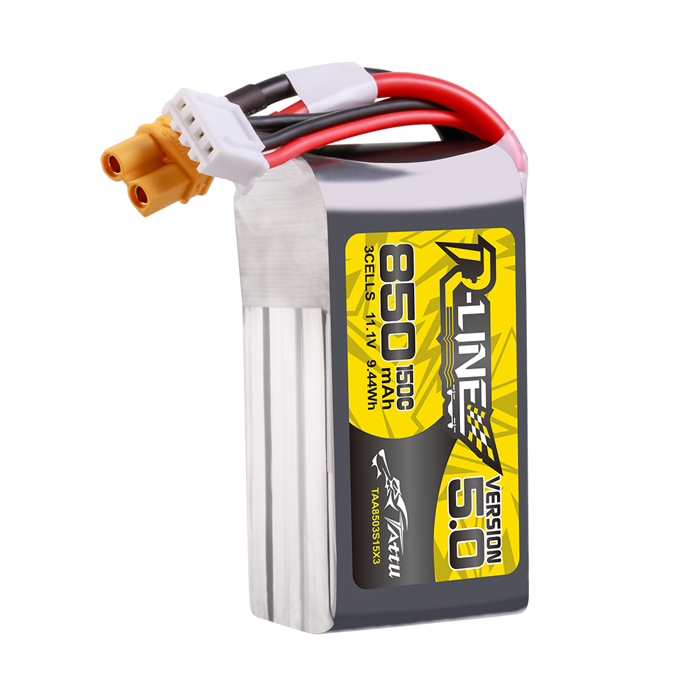 Tattu R-Line Version 5.0 850mAh 3S 11.1V 150C Lipo Battery Pack with XT30U-F Plug