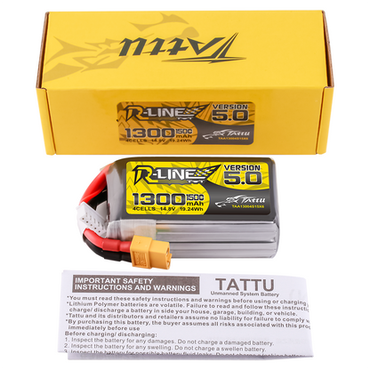 Tattu R-Line Version 5.0 1300mAh 4S 14.8V 150C Lipo Battery Pack with XT60 Plug