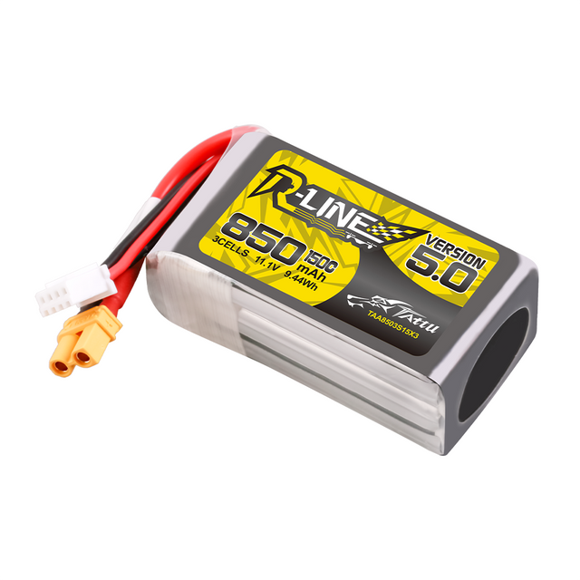 Tattu R-Line Version 5.0 850mAh 3S 11.1V 150C Lipo Battery Pack with XT30U-F Plug