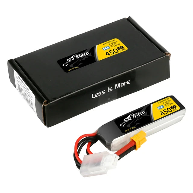 Tattu 450mAh 2s 95C 7.6V High Voltage Lipo Battery Pack with XT30 Plug - Long Pack