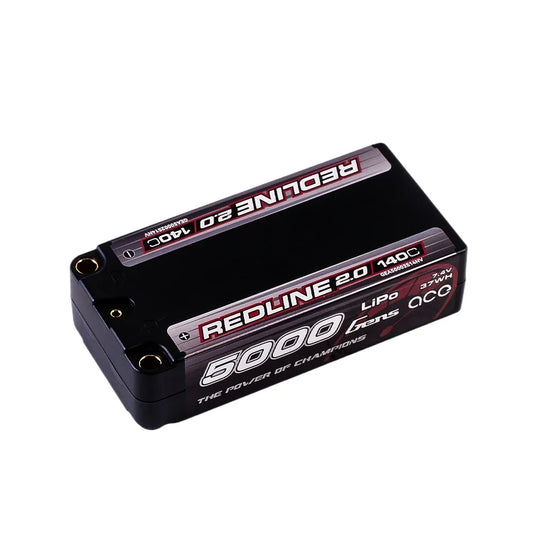 Gens ace 5000mAh 2S 140C 7.4V HardCase 63# Shorty Redline 2.0 Series Lipo Battery with 5.0mm bullet