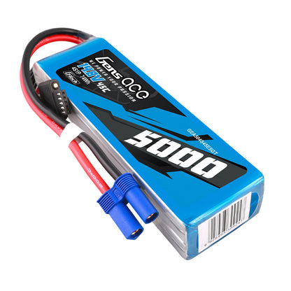 Gens Ace 5000mAh 4s 45C 14.8V G-Tech Lipo Battery Pack With EC5 Plug