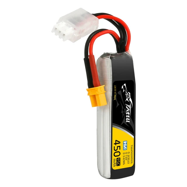 Tattu 450mAh 2s 95C 7.6V High Voltage Lipo Battery Pack with XT30 Plug - Long Pack