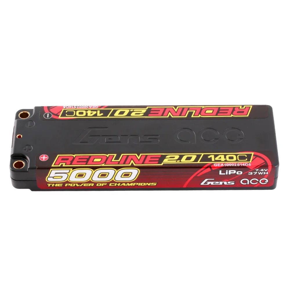 Gens ace 5000mAh 2S 140C 7.4V Lipo Battery | 5.0mm bullet | Redline 2.0