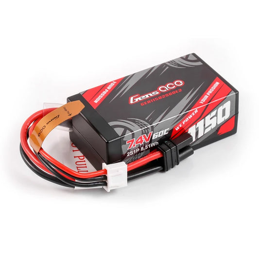 Gens ace 1150mAh 2S 60C 7.4V HardCase Lipo Battery with IEC2 Plug