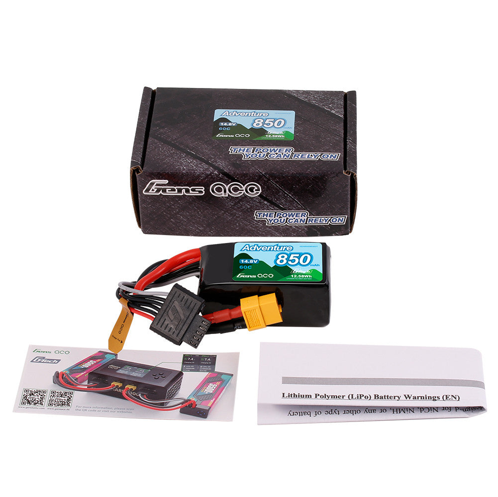 Gens ace 850mAh 4S 14.8V 60C Adventure Series Lipo Battery Pack with XT60 Plug