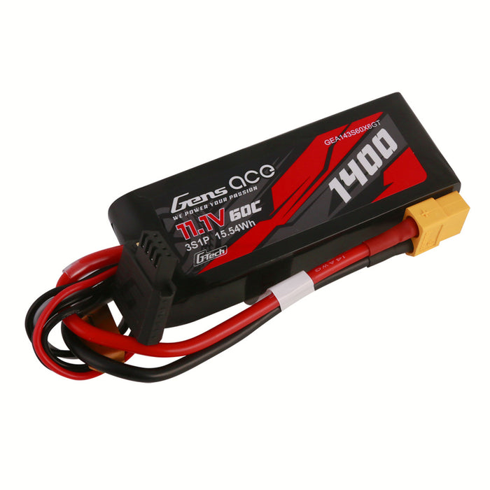 Gens Ace 1400mAh 3S 60C 11.1V G-Tech Lipo Battery Pack With XT60 Plug