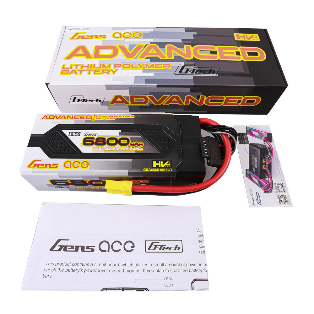Gens ace 6800mAh 6S 100C 22.8V HardCase G-Tech Advanced Lipo Battery Pack 61# with EC5 Plug