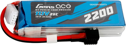 Gens Ace G-Tech 2200mAh 11.1V 3S1P 25C Lipo Battery Pack With EC3, Deans And XT60 Adapter