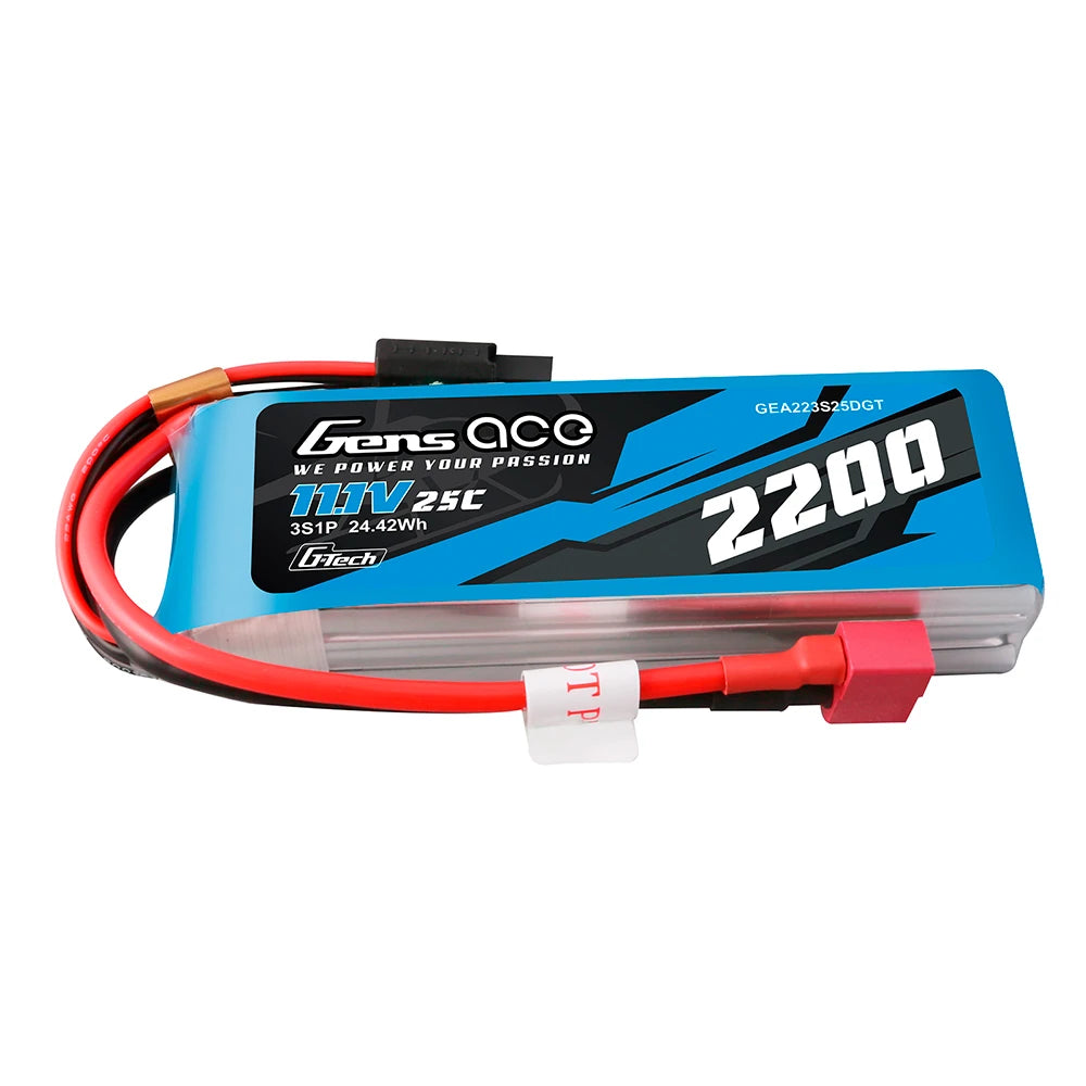 Gens ace 2200mAh 3S 25C 11.1V G-tech Lipo Battery Pack with Deans Plug