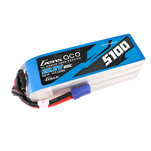 Gens ace 5100mah 6S 80C 22.2V G-tech Lipo Battery Pack with EC5 Plug