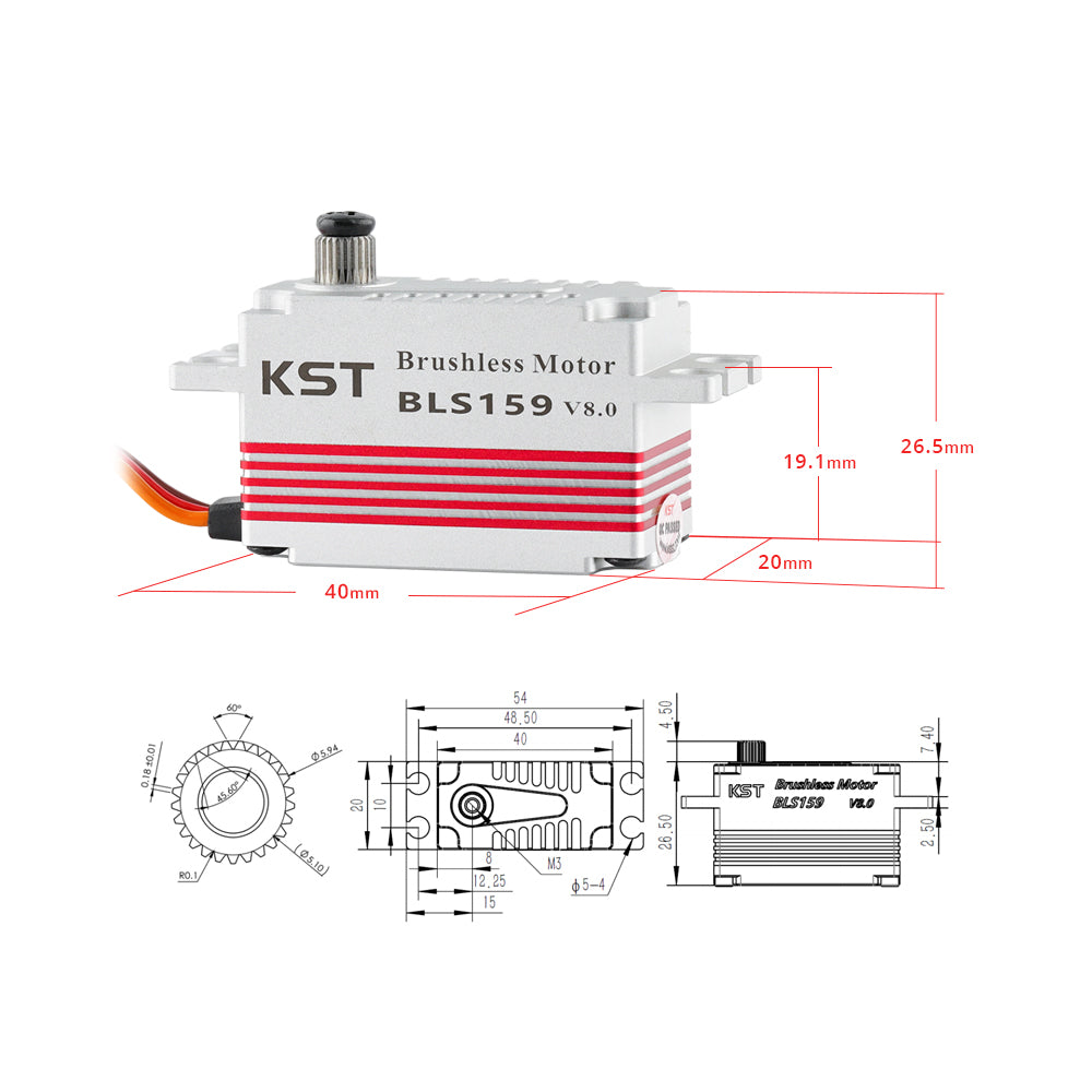 KST BLS159 V8.0 Low Profile Brushless HV Digital Servo 15kg.cm 0.11sec/60degree for RC Car Buggy