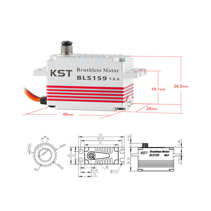 KST BLS159 V8.0 Low Profile Brushless HV Digital Servo 15kg.cm 0.11sec/60degree for RC Car Buggy