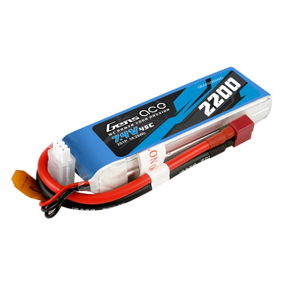 Gens Ace 2200mAh 45C 7.4V 2S1P Lipo Battery Pack With Deans Plug