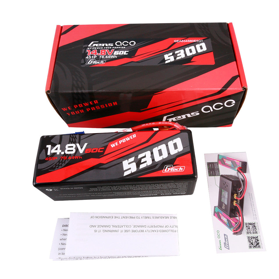 Gens Ace 5300mAh 4S 60C 14.8V HardCase G-Tech Lipo Battery14# With EC5 Plug