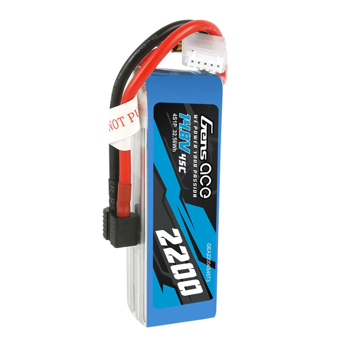 Gens Ace 2200mAh 4s 45C 14.8V Lipo Battery Pack With EC3 And Deans Adapter