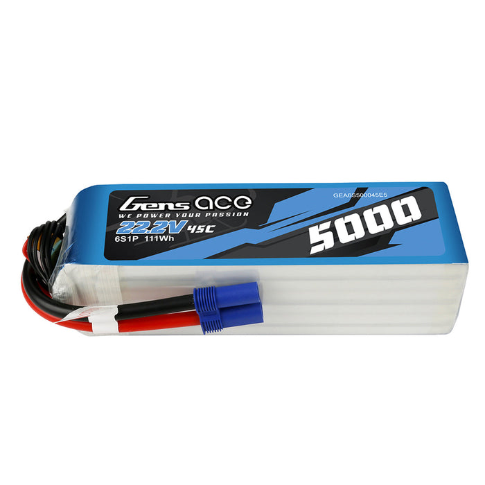 Gens Ace 5000mAh 6S 45C 22.2V G-Tech LiPo Battery Pack With EC5 Plug