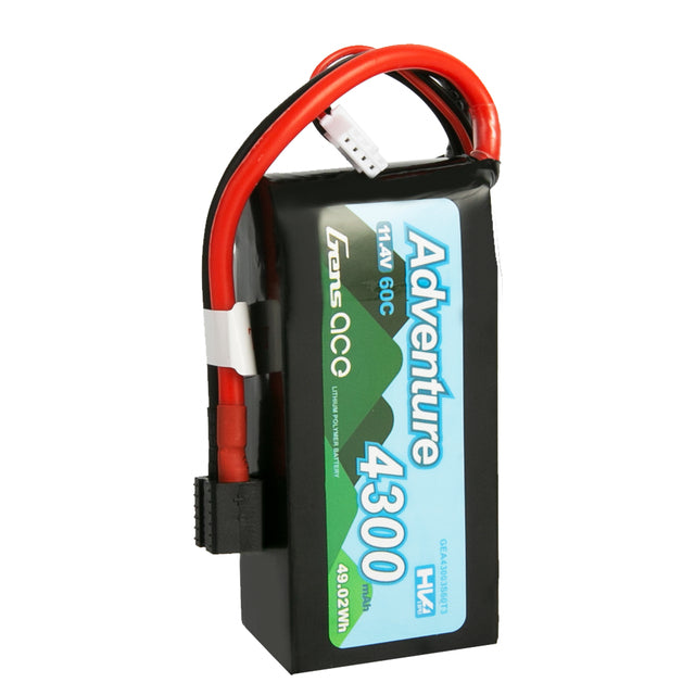 Gens Ace Adventure High Voltage 4300mAh 3S1P 11.4V 60C Lipo Battery With Deans And XT60 Adapter