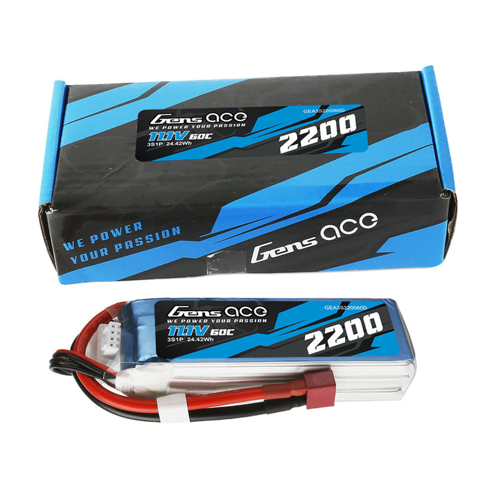 Gens Ace 2200mAh 60C 11.1V 3S1P Lipo Battery Pack With Deans Plug