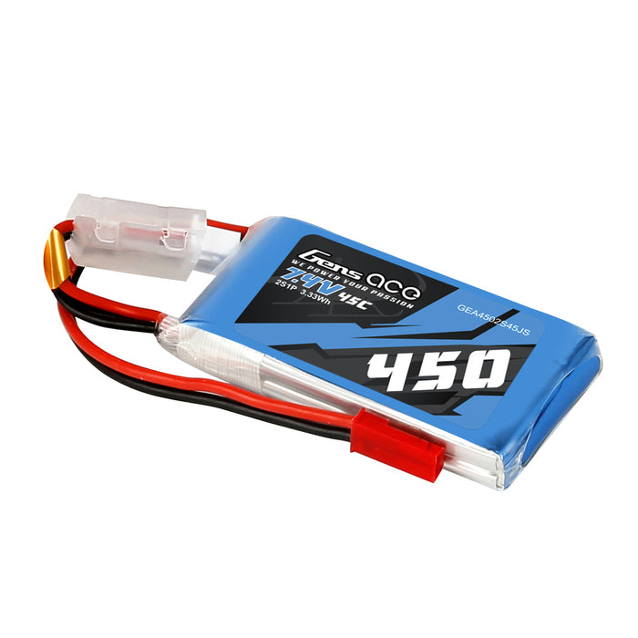 Gens Ace 450mAh 7.4V 45C 2S1P Lipo Battery Pack With JST-SYP Plug