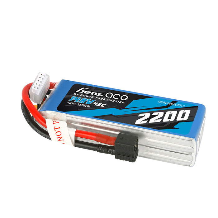 Gens Ace 2200mAh 4s 45C 14.8V Lipo Battery Pack With EC3 And Deans Adapter