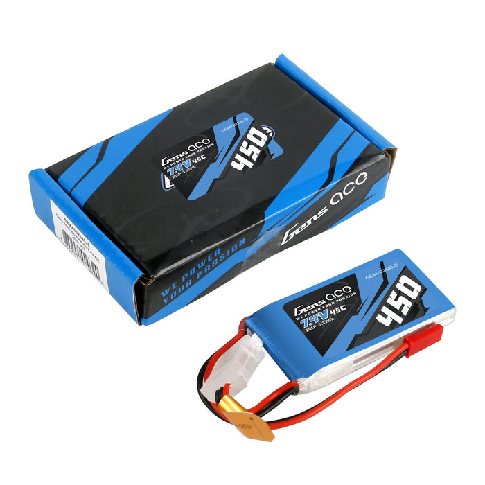 Gens Ace 450mAh 7.4V 45C 2S1P Lipo Battery Pack With JST-SYP Plug