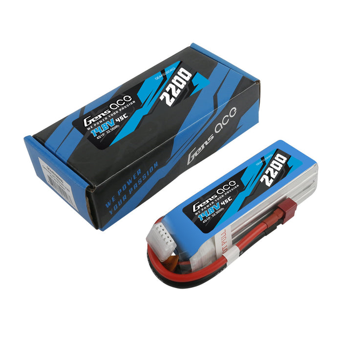 Gens ace 2200mAh 14.8V 45C 4S1P Lipo Battery Pack Deans plug