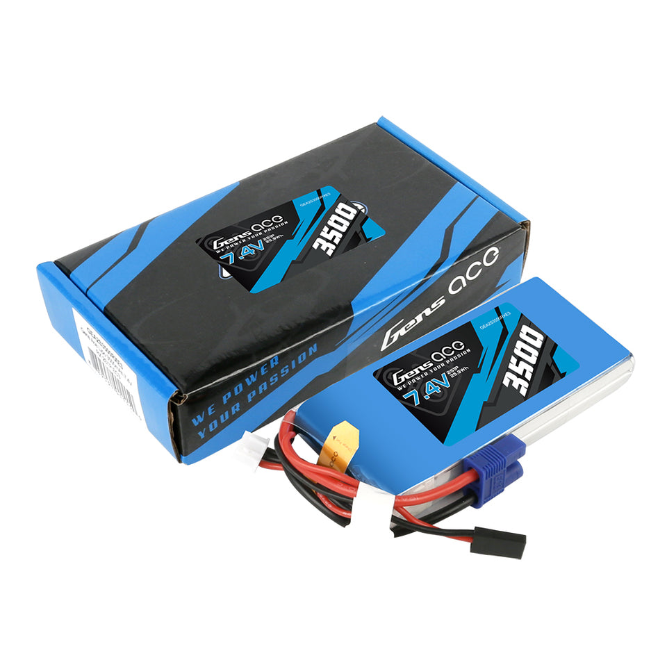 Gens Ace 3500mAh 7.4V 2S1P RX Lipo Battery Pack With JR And EC3 Plug