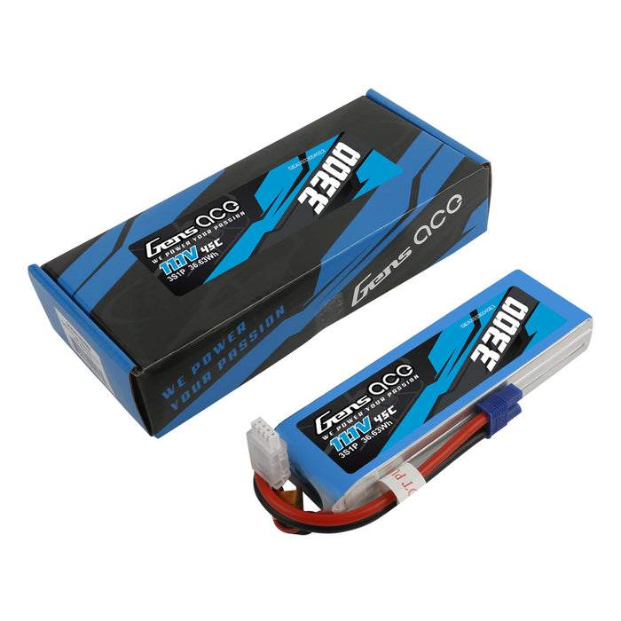 Gens Ace 3300mAh 45C 3S1P 11.1V Lipo Battery Pack With EC3 Plug