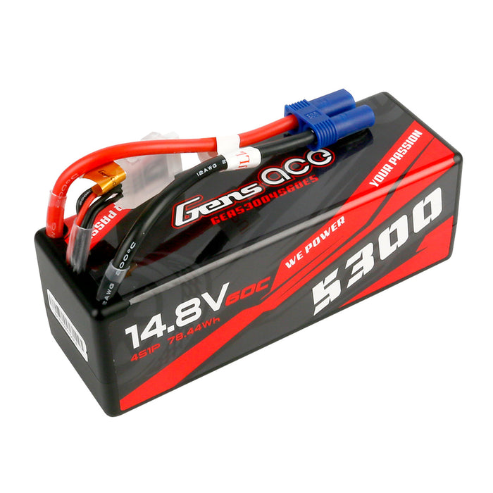Gens Ace 5300mAh 14.8V 60C 4S1P HardCase Lipo Battery14# With EC5 Plug