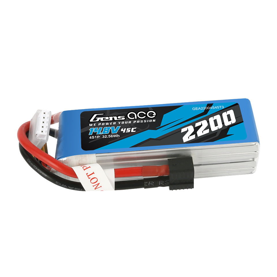 Gens Ace 2200mAh 45C 14.8V 4S1P Lipo Battery Pack With EC3 And Deans Adapter
