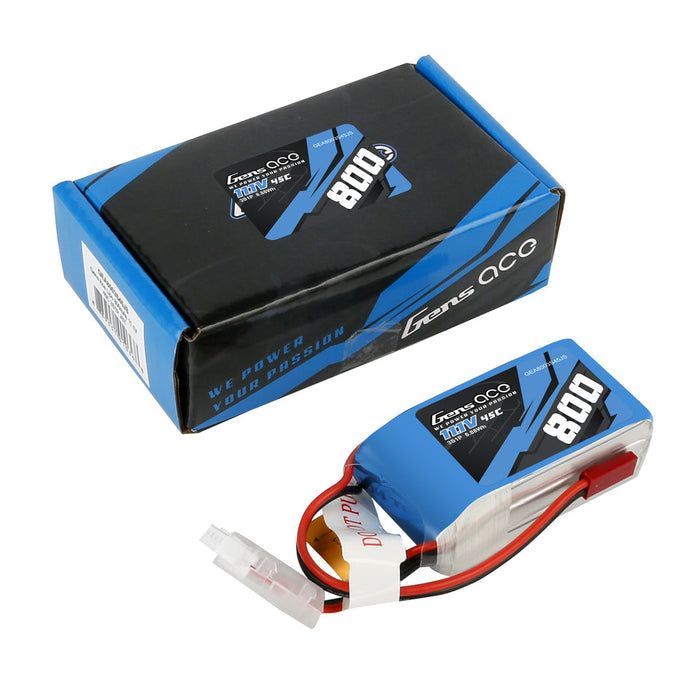 Gens Ace 800mAh 11.1V 45C 3S1P Lipo Battery Pack With JST-SYP Plug