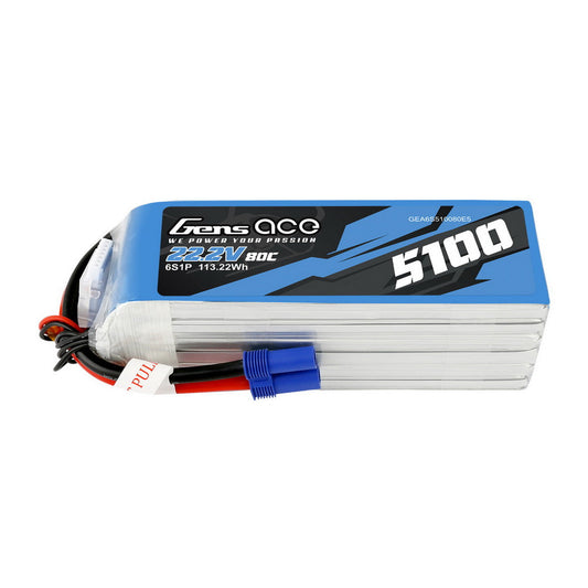 Gens Ace 22.2V 80C 6S 5100mah Lipo Battery Pack With EC5 Plug