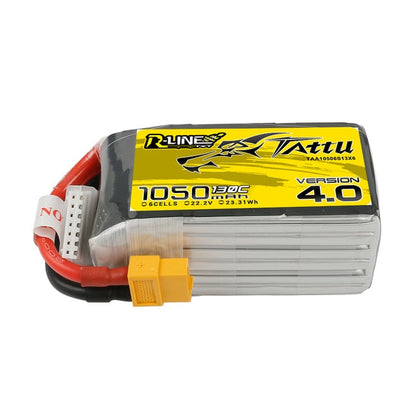 Tattu R-Line Version 4.0 1050mAh 22.2V 130C 6S1P Lipo Battery Pack With XT60 Plug