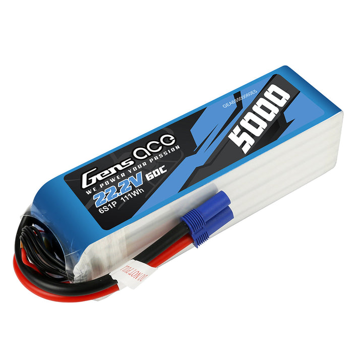 Gens ace 5000mAh 22.2V 60C 6S1P Lipo Battery Pack with EC5 plug