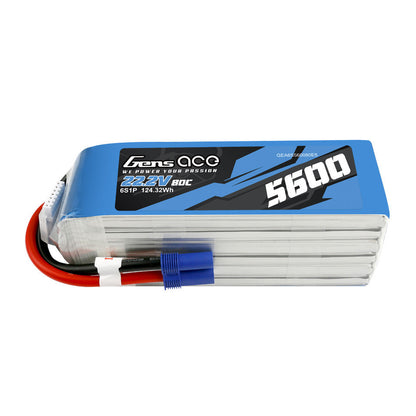 Gens ace 22.2V 80C 6S 5600mah Lipo Battery Pack with EC5 Plug