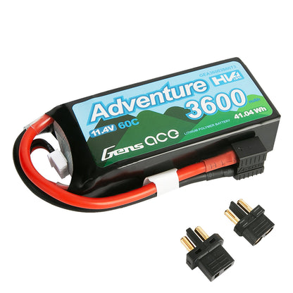 Gens Ace Adventure High Voltage 3600mAh 3S1P 11.4V 60C Lipo Battery With Deans And XT60 Adapter