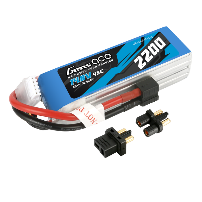 Gens Ace 2200mAh 4s 45C 14.8V Lipo Battery Pack With EC3 And Deans Adapter