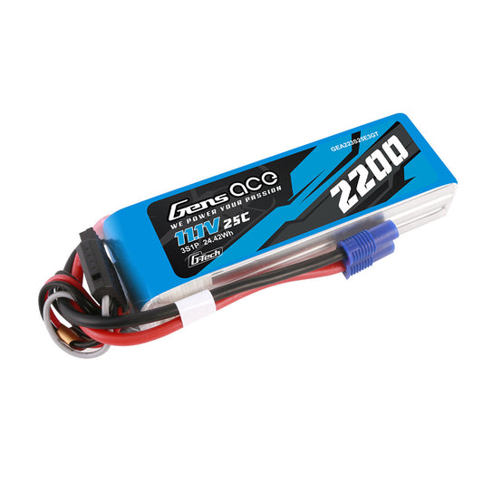 Gens Ace 2200mAh 3S 11.1V 25C G-Tech Lipo Battery Pack With EC3 Plug For RC Plane