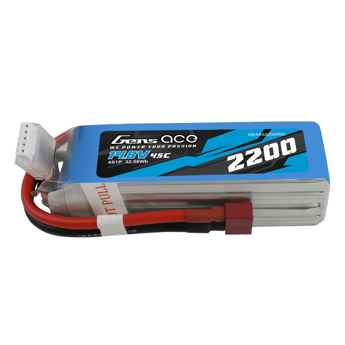 Gens ace 2200mAh 14.8V 45C 4S1P Lipo Battery Pack Deans plug